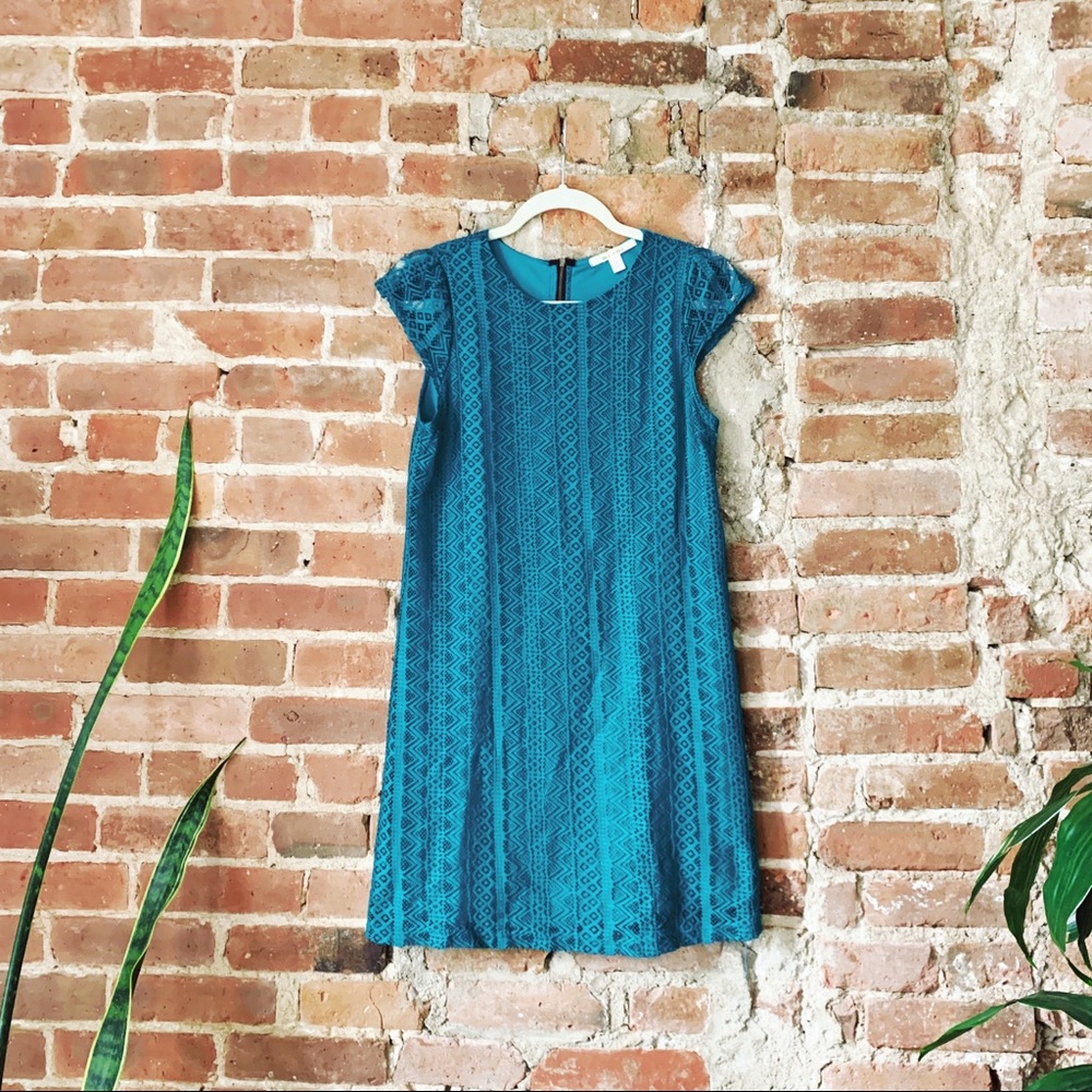 Teal Lace Shift Dress